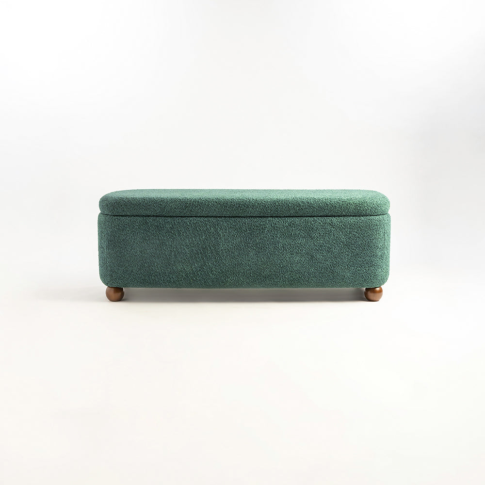 Mavis Boucle Bench with Wood - Green