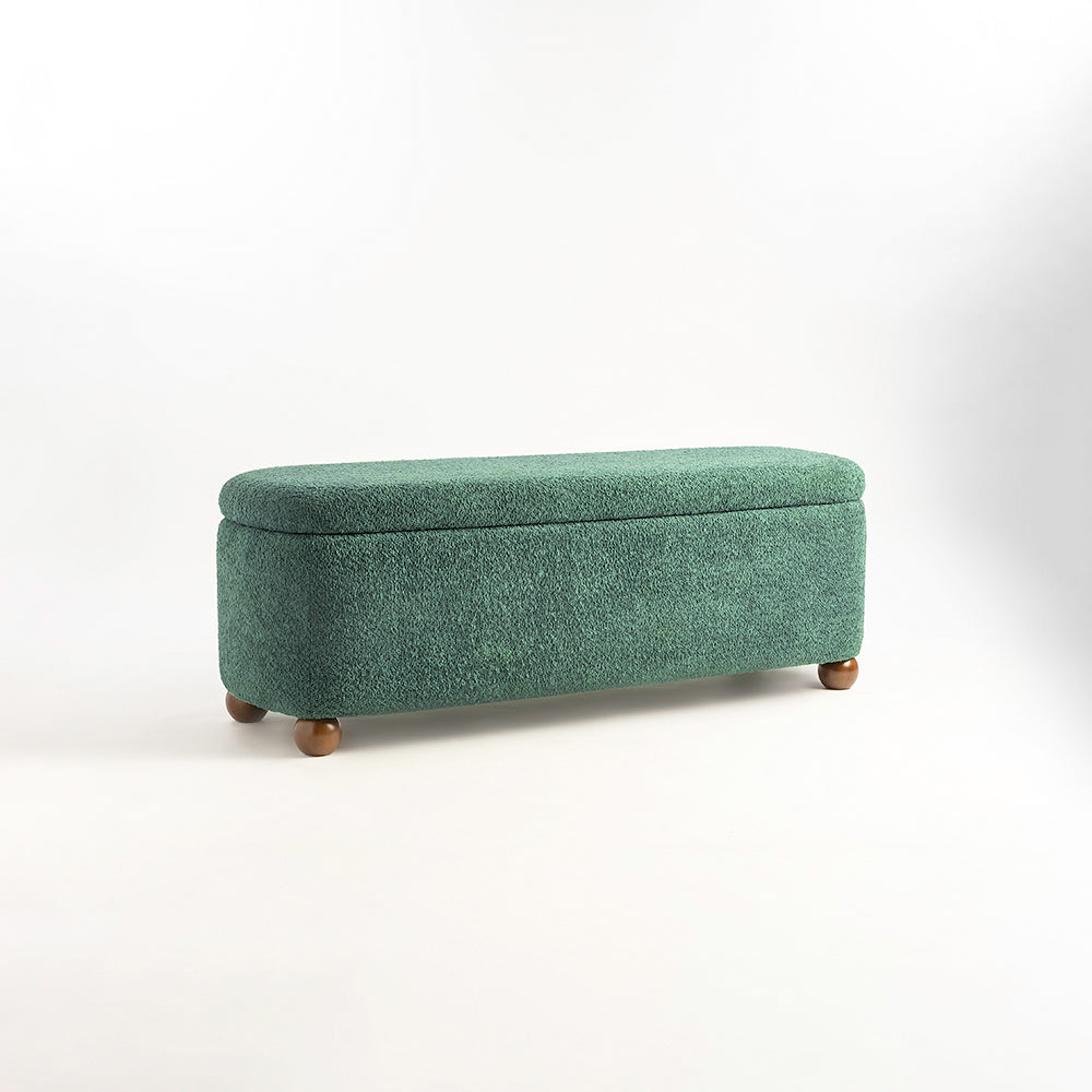 Mavis Boucle Bench with Wood - Green