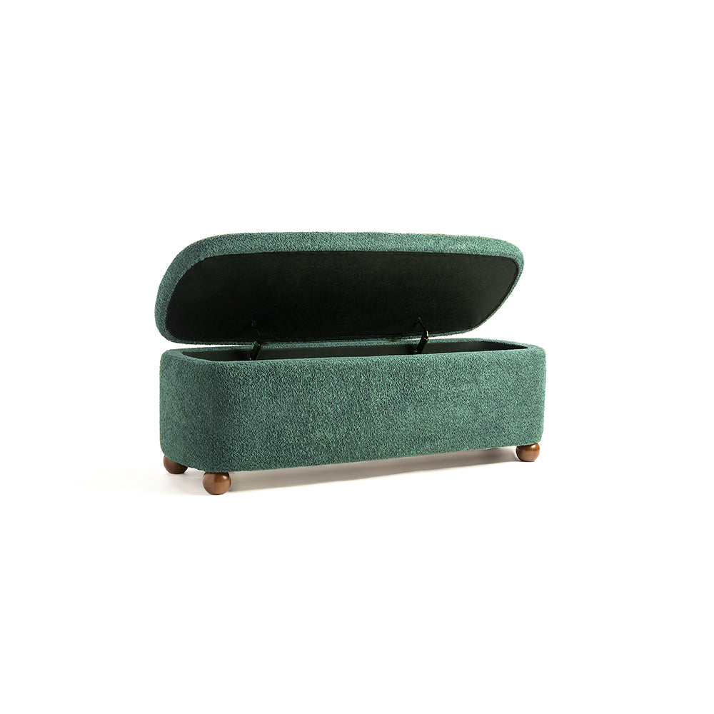Mavis Boucle Bench with Wood - Green