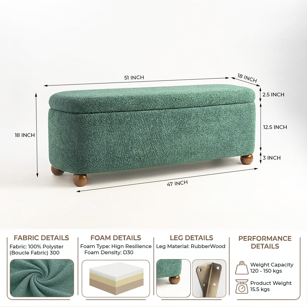 Mavis Boucle Bench with Wood - Green