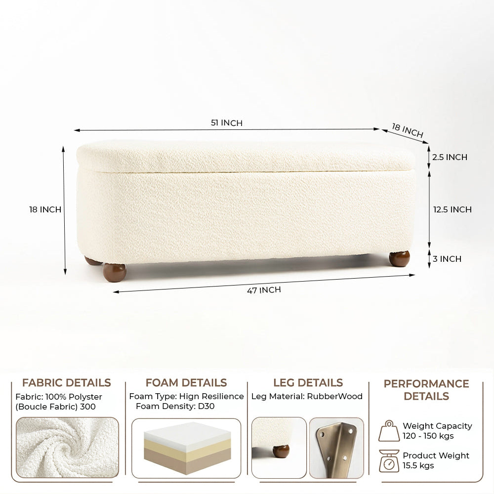 Mavis Boucle Bench with Wood - White