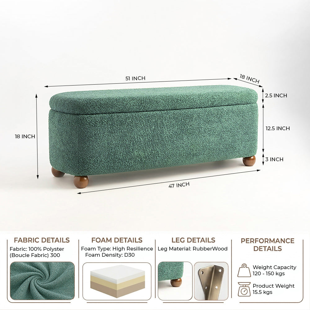 Mavis Boucle Bench with Wood - Green