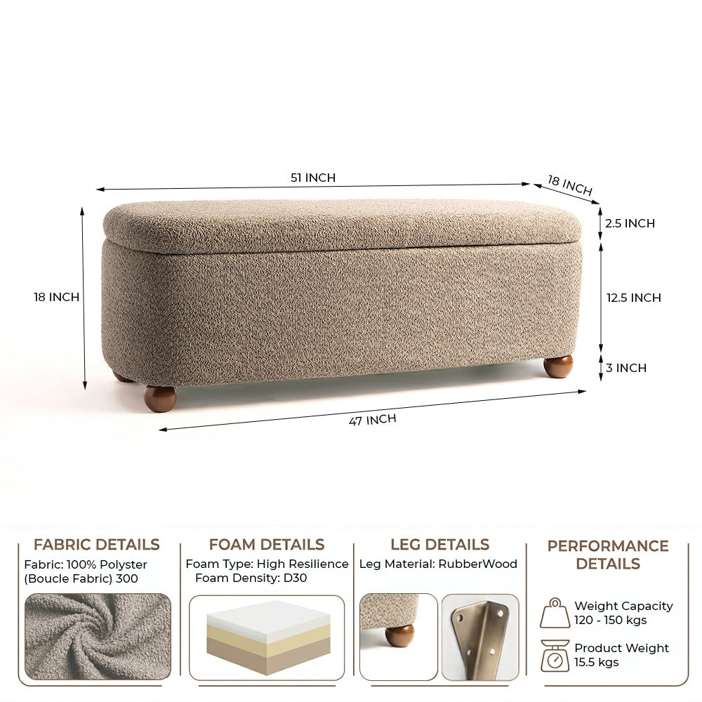 Mavis Boucle Bench with Wood - Grey