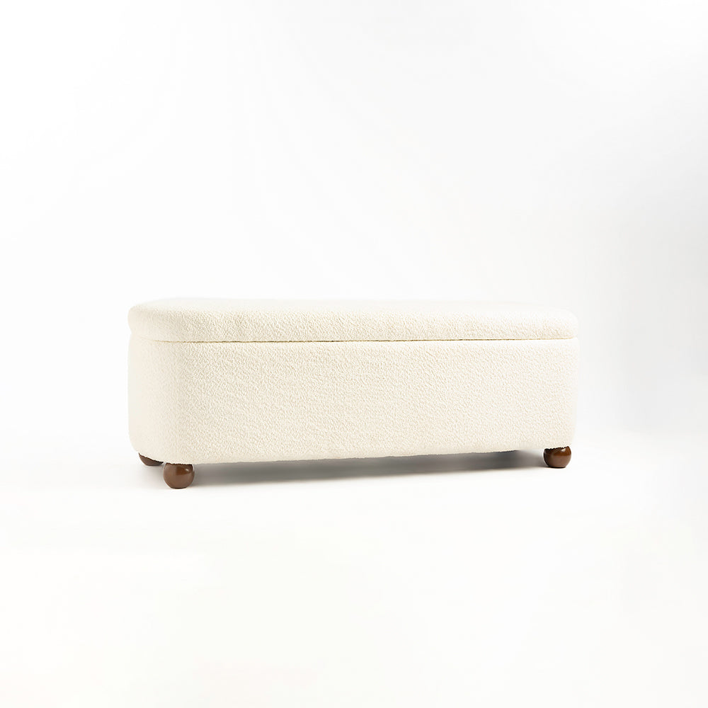 Mavis Boucle Bench with Wood - White