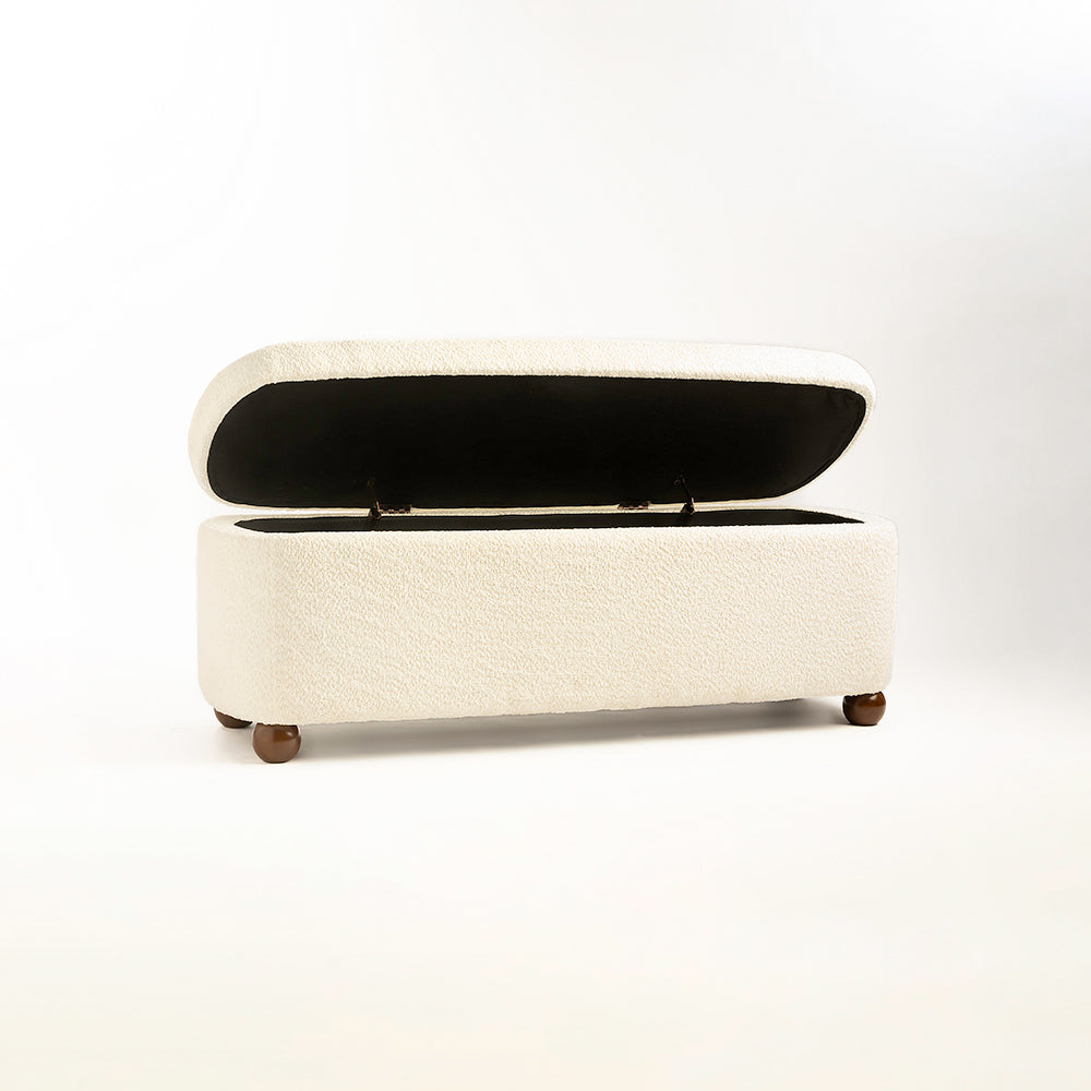 Mavis Boucle Bench with Wood - White