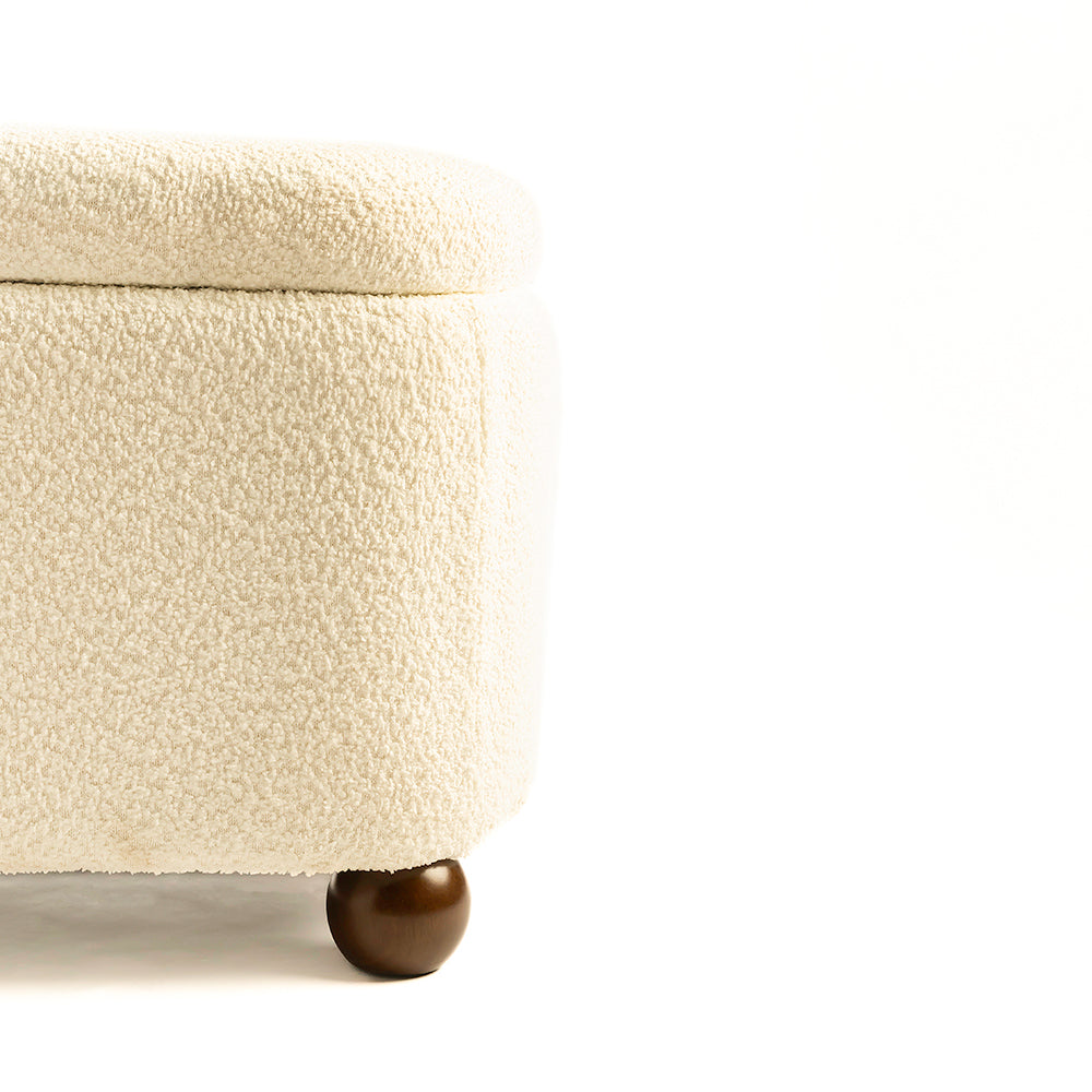 Mavis Boucle Bench with Wood - White