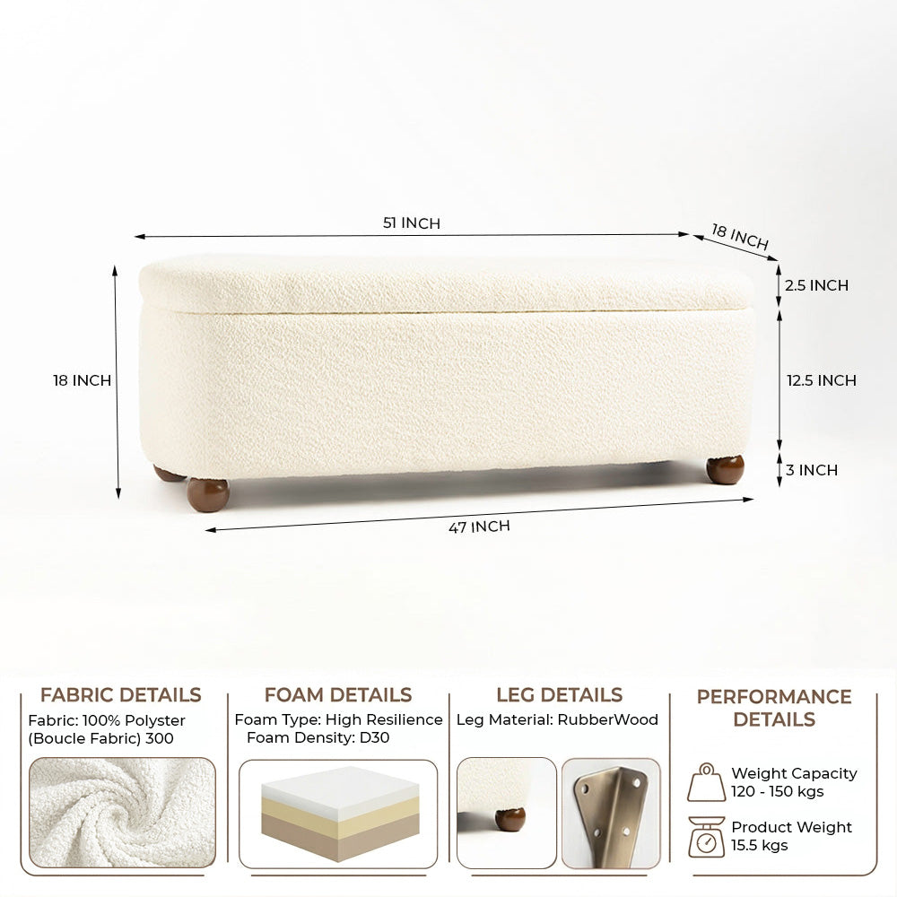 Mavis Boucle Bench with Wood - White