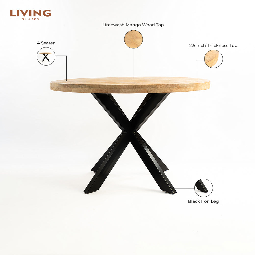 Vervella Shine 4 Seater Dining Table - Limewash