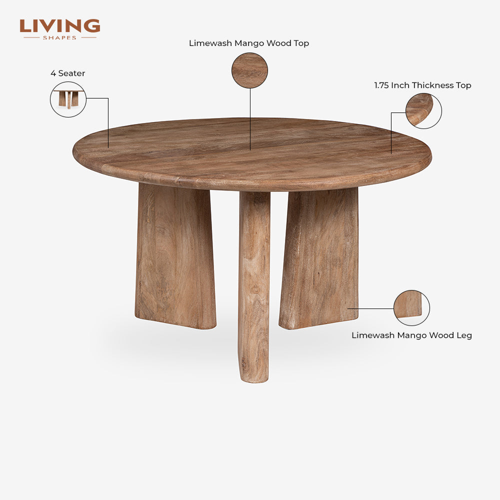 Perivelle Grace 4 Seater Dining Table - Limewash