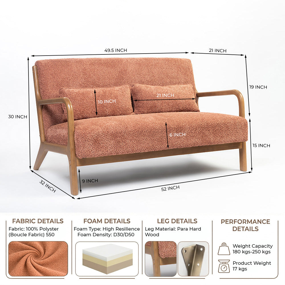 Roxanne 2 seater Sofa - Rose Brown