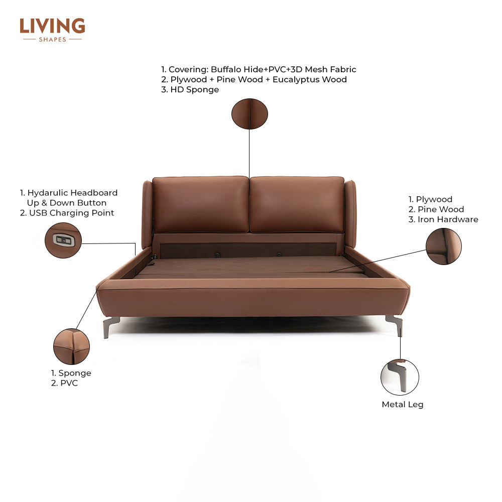 Amorous Leather Bed - Queen Bed Bed + 1 Bedside Table Bed + 2 Bedside Table