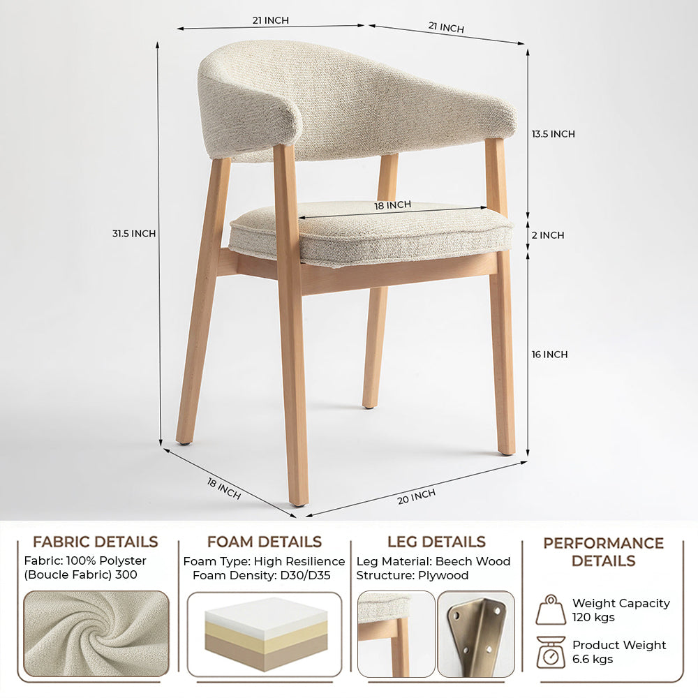 Beechcraft Boucle Wooden Dining Chair - Beige