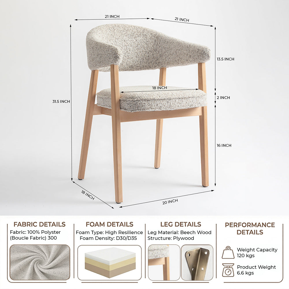 Beechcraft Boucle Wooden Dining Chair - Light Brown