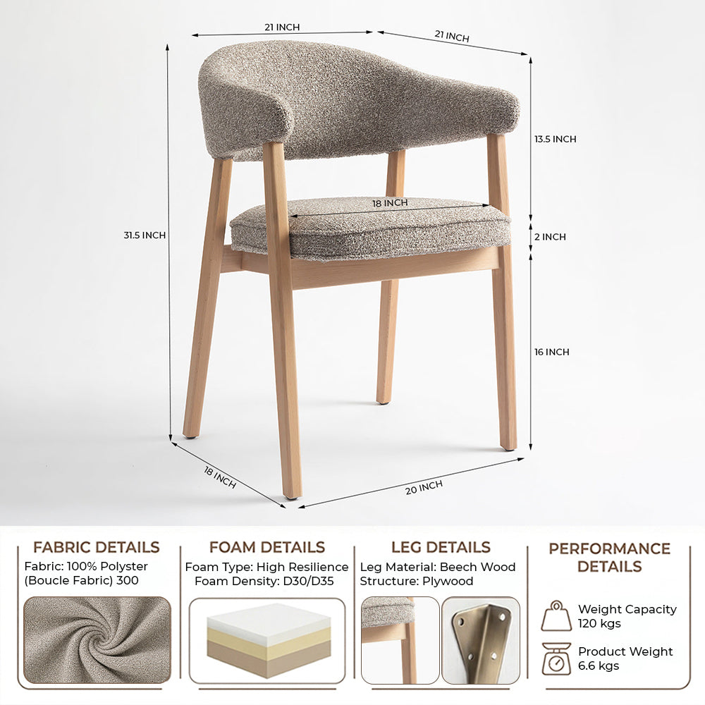 Beechcraft Boucle Wooden Dining Chair - Light Khaki