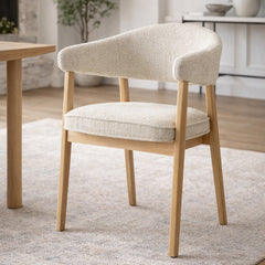 Beechcraft Boucle Wooden Dining Chair - Beige