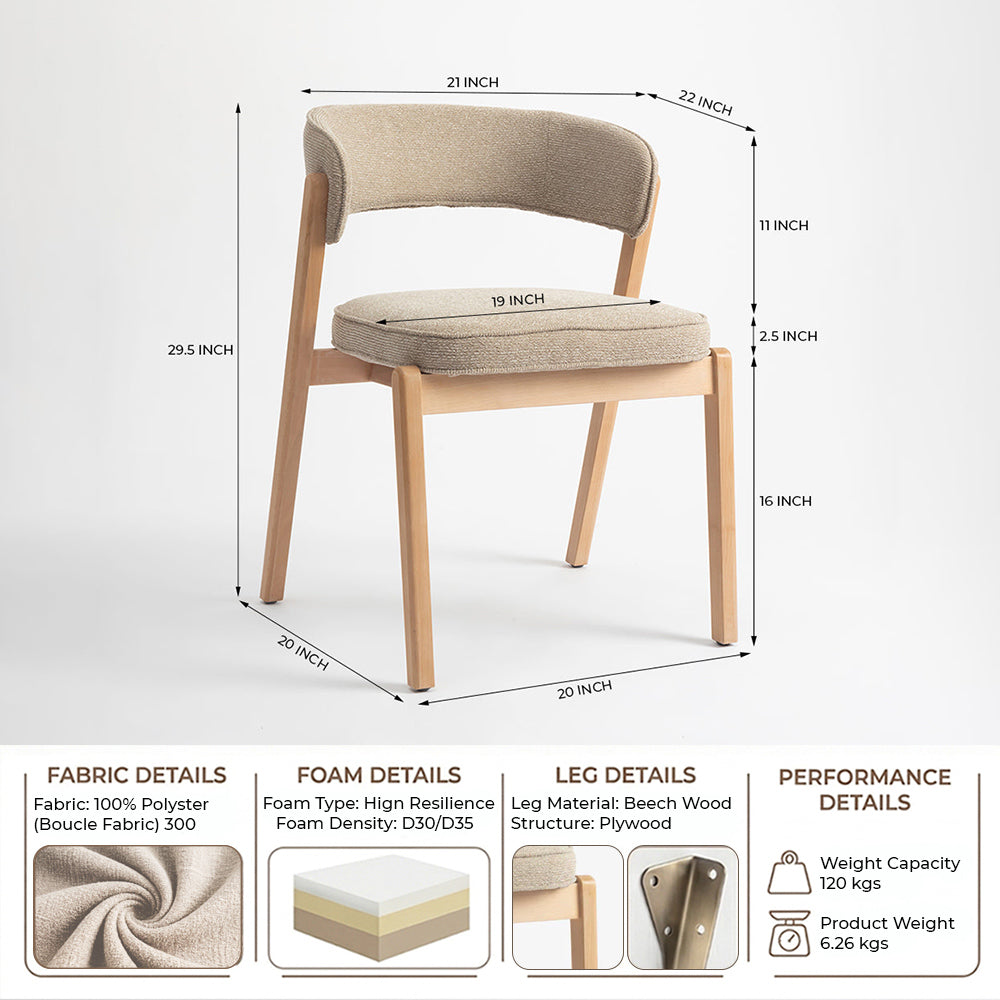 Harbor Boucle Wooden Dining Chair - Flaxen