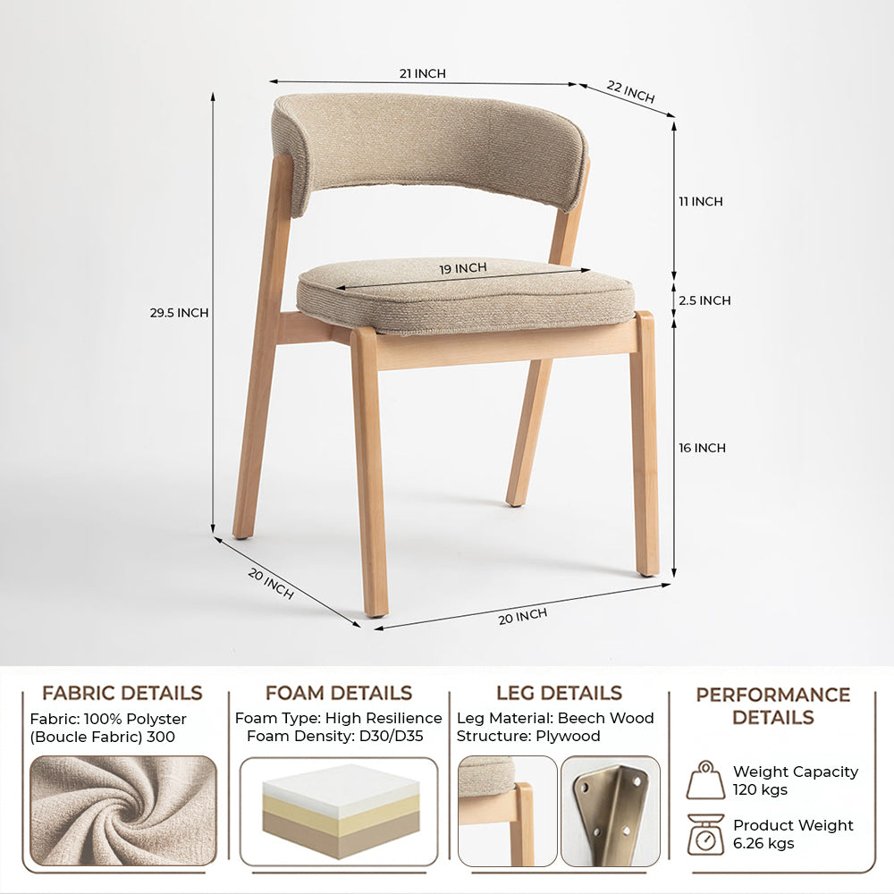 Harbor Boucle Wooden Dining Chair - Flaxen