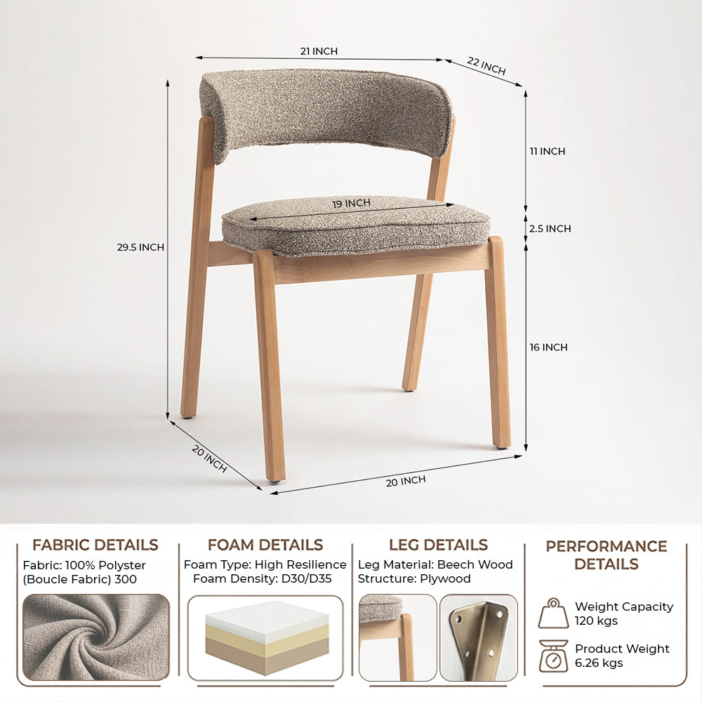 Harbor Boucle Wooden Dining Chair - Light Khaki