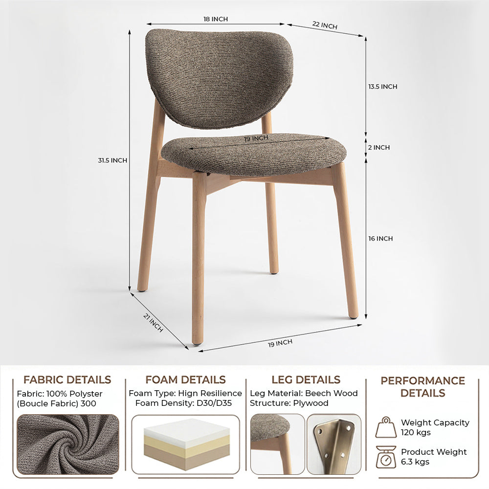 Beechline Boucle Wooden Dining Chair - Brown