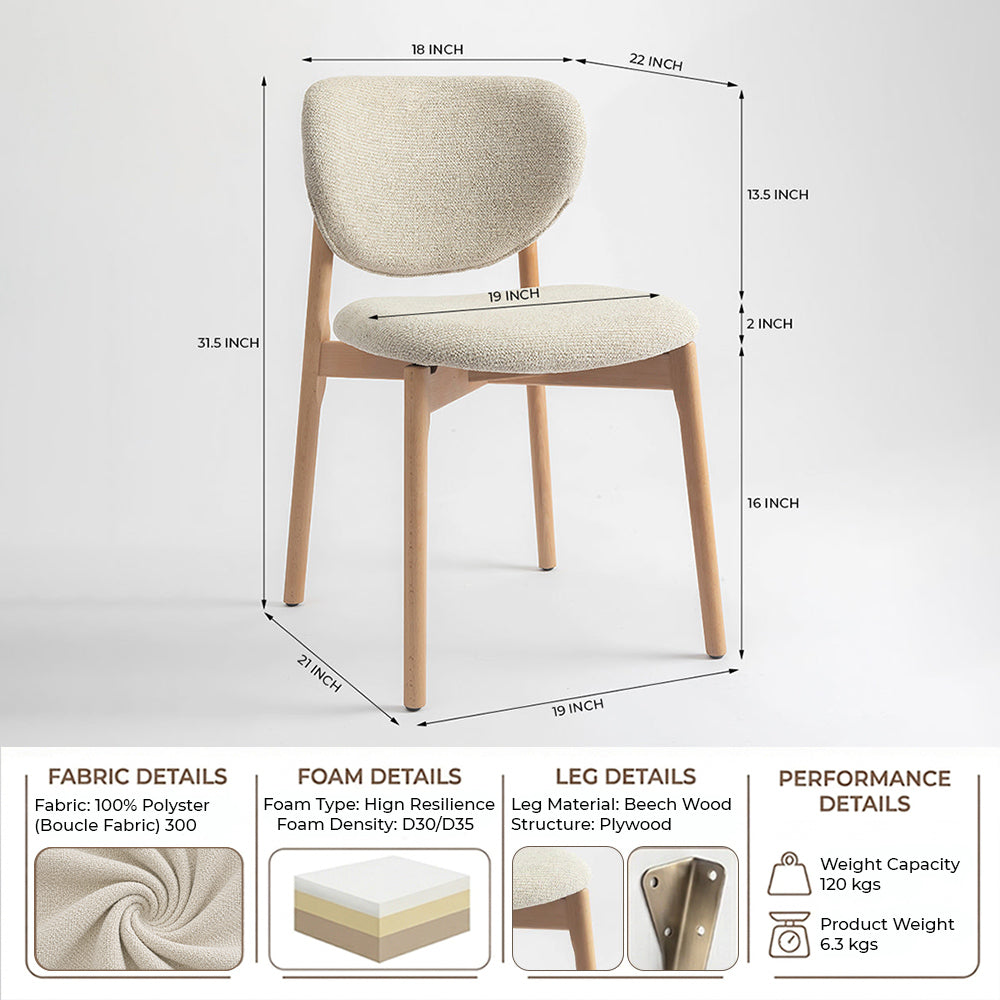 Beechline Boucle Wooden Dining Chair - Beige