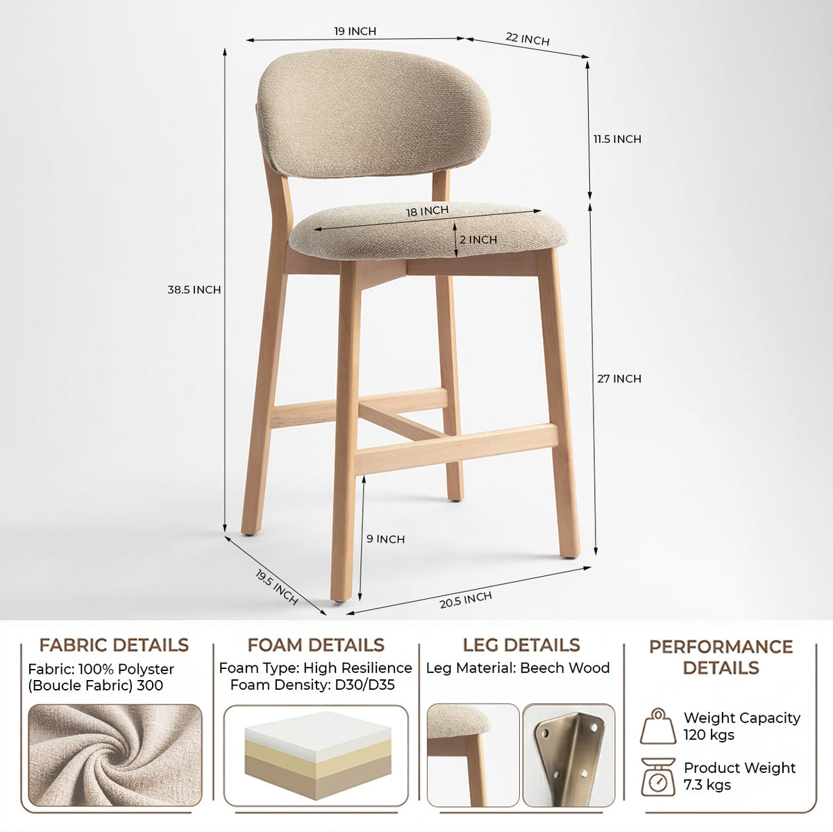 Vangaurd Bar Chair - Flaxen