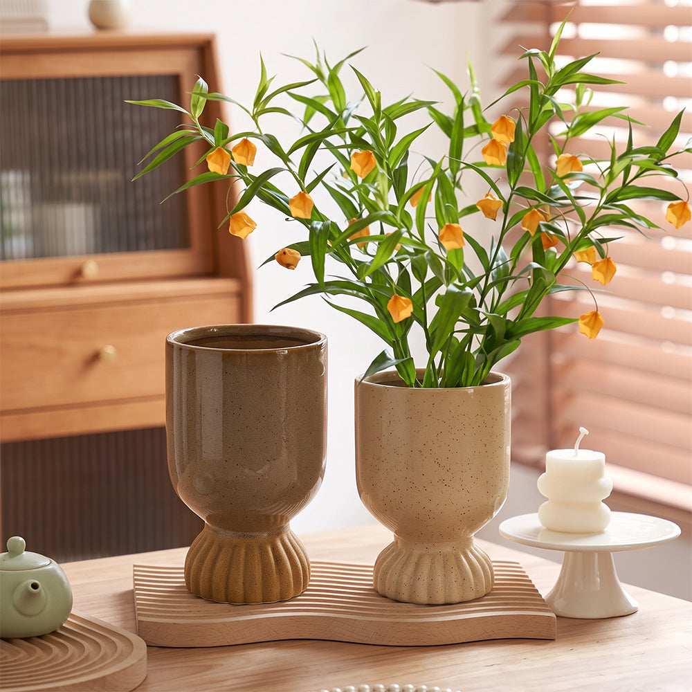 Sable Brown and Beige Ceramic Round Table Vase