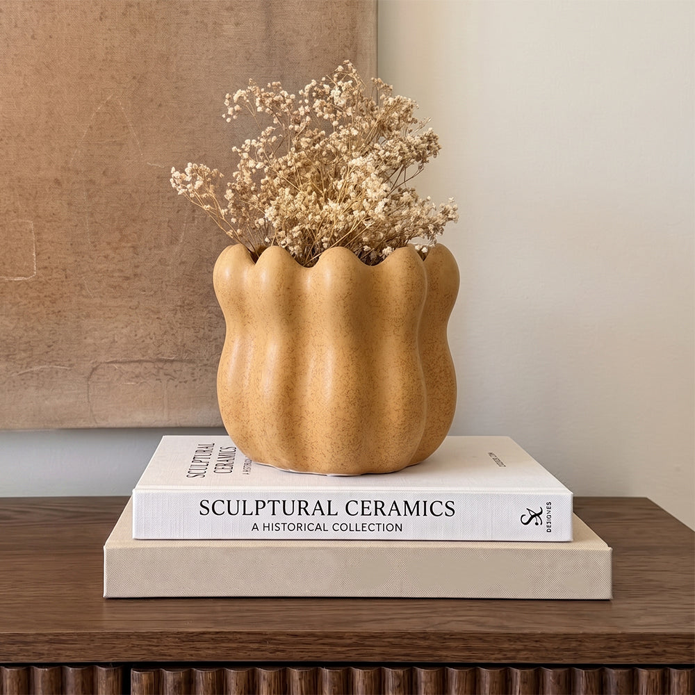 Mocha Bloom Mustard Ceramic Round Table Planter Pot
