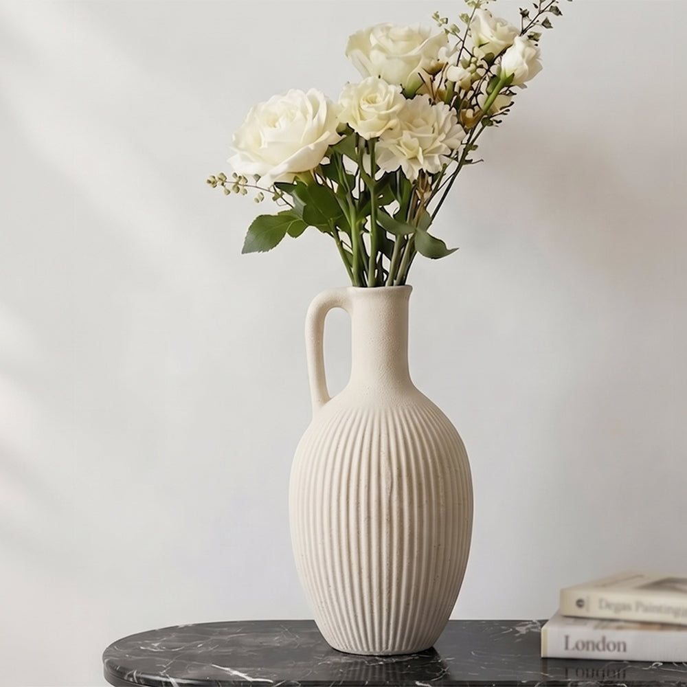 Shale Mist Off White Ribbed Ceramic Jug Table Vase