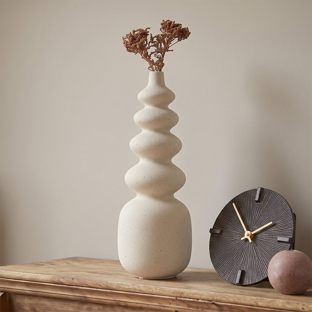 Graphite Off White Sculpted Ceramic Table Vase