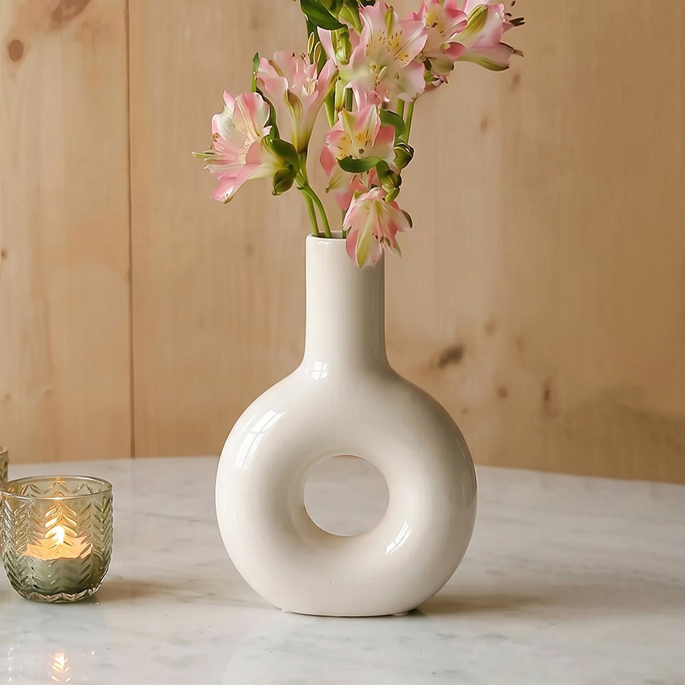 Siempre White Ring Ceramic Table Vase