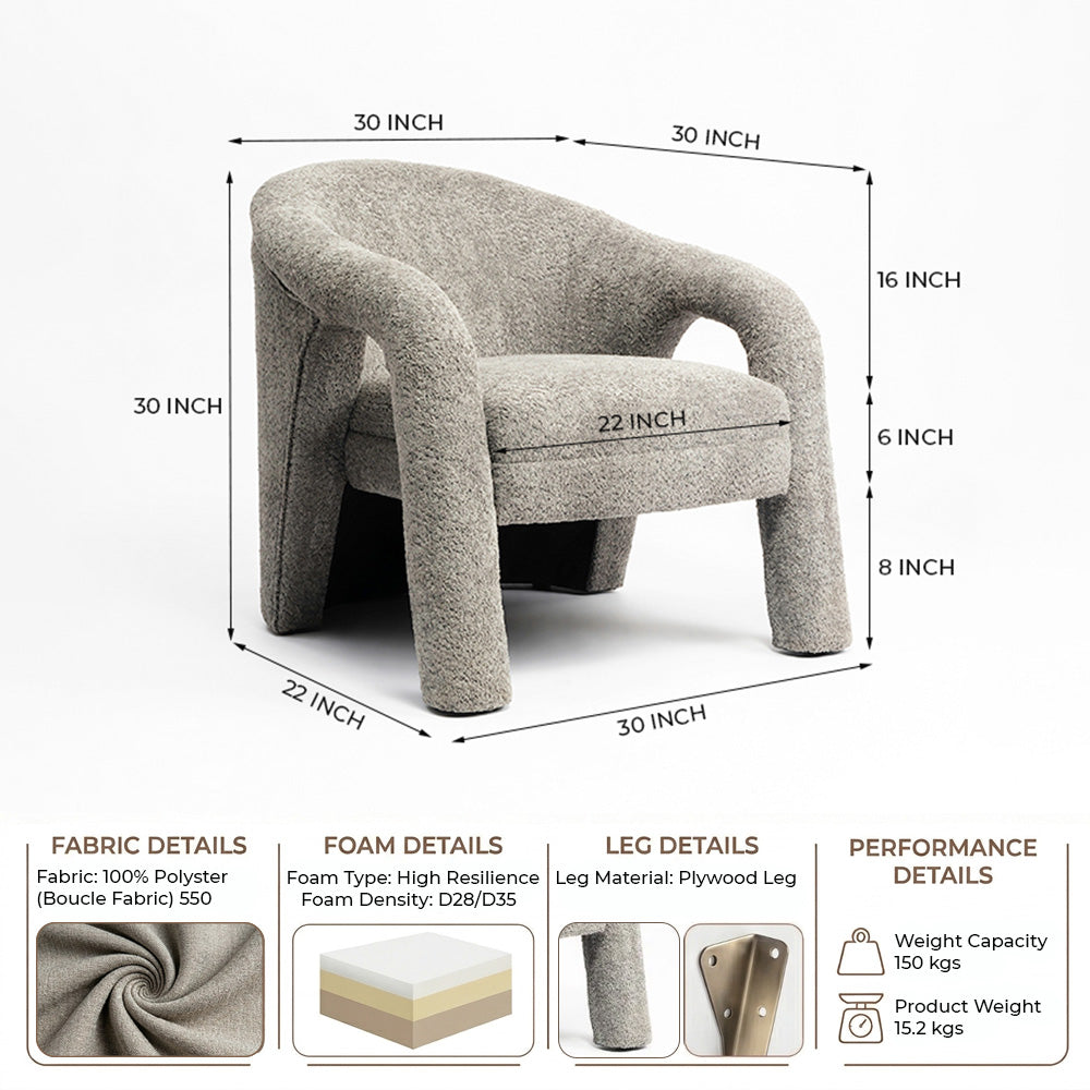 Elegant Upholstered Lounge Chair - Grey