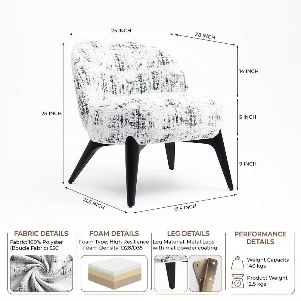 Camila Boucle Chair - Black And White