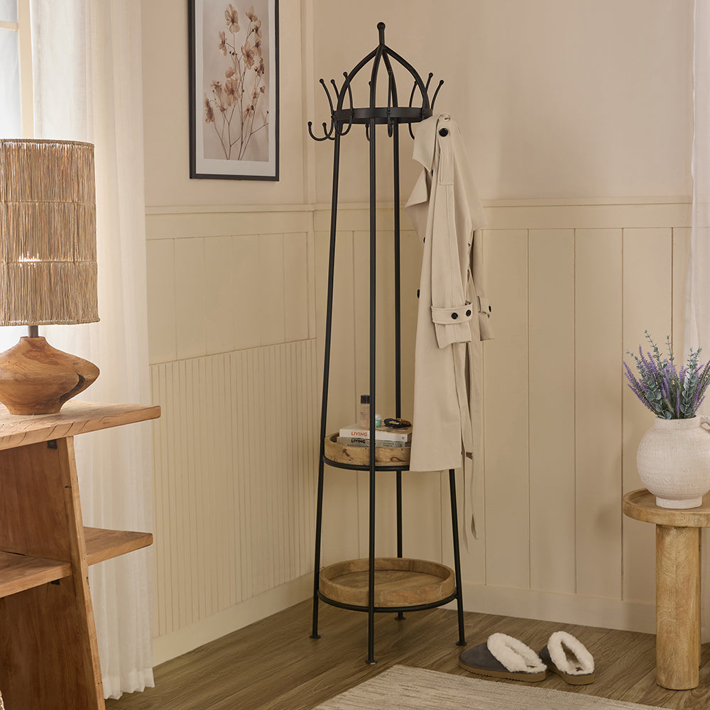 Jenevie Mango Wood Coat Hanger with Iron