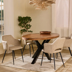 Xerone Wooden 6 Seater Dining Table with Iron - Brown