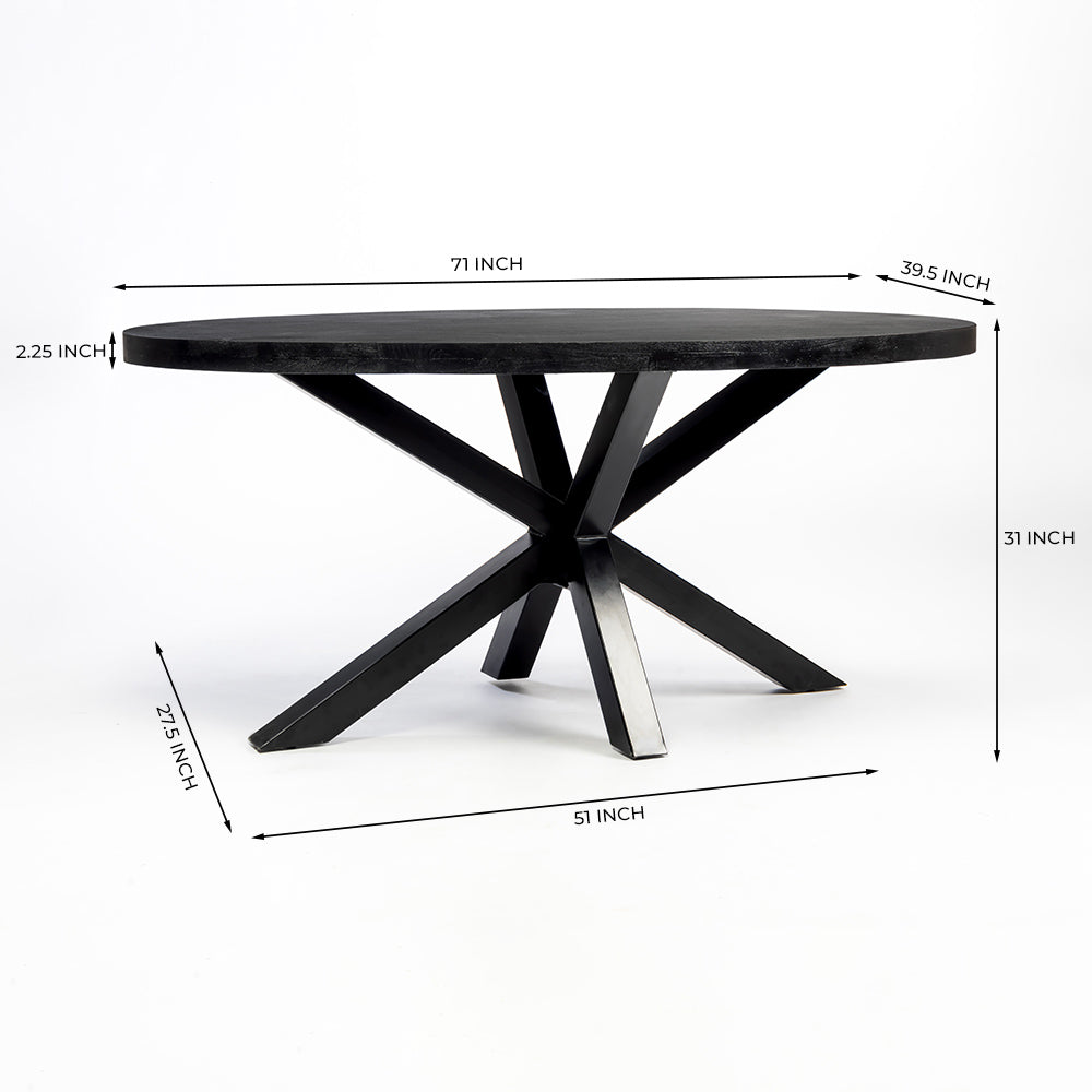 Xerone Wooden 6 Seater Dining Table with Iron - Black