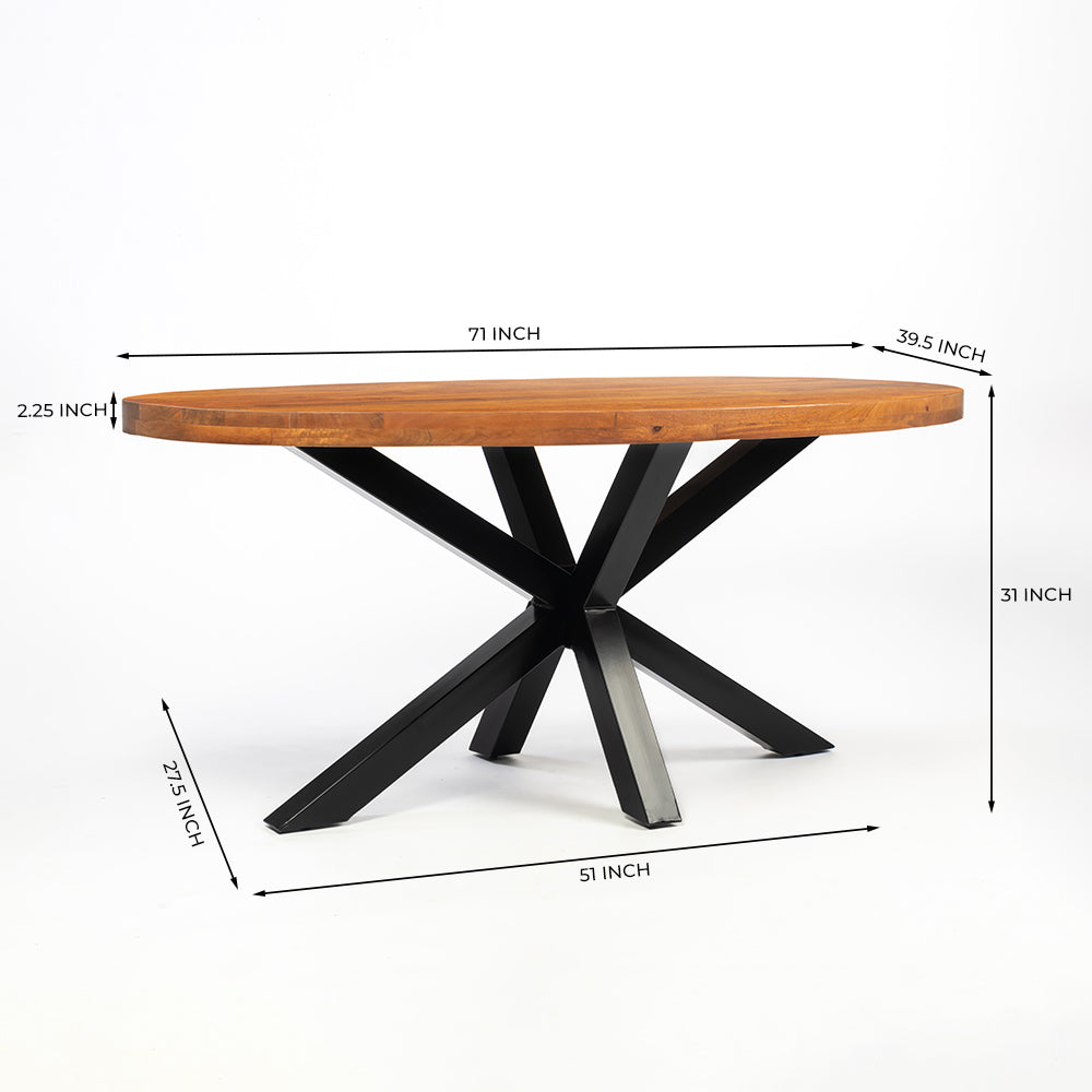 Xerone Wooden 6 Seater Dining Table with Iron - Brown