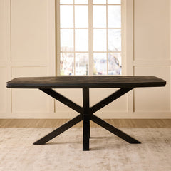 Crispio Wooden 6 Seater Dining Table with Iron - Black
