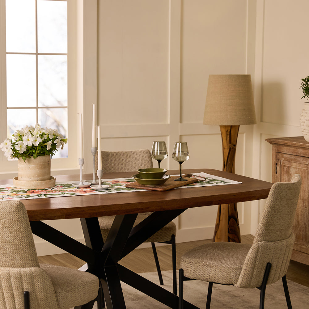 Crispio Wooden 6 Seater Dining Table with Iron - Brown