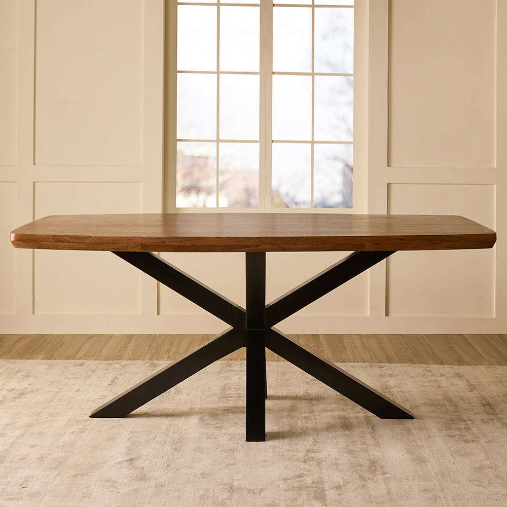 Crispio Wooden 6 Seater Dining Table with Iron - Brown