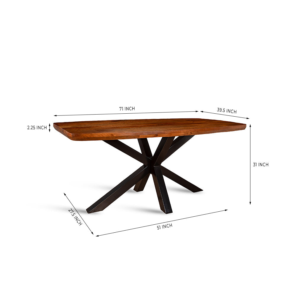 Crispio Wooden 6 Seater Dining Table with Iron - Brown