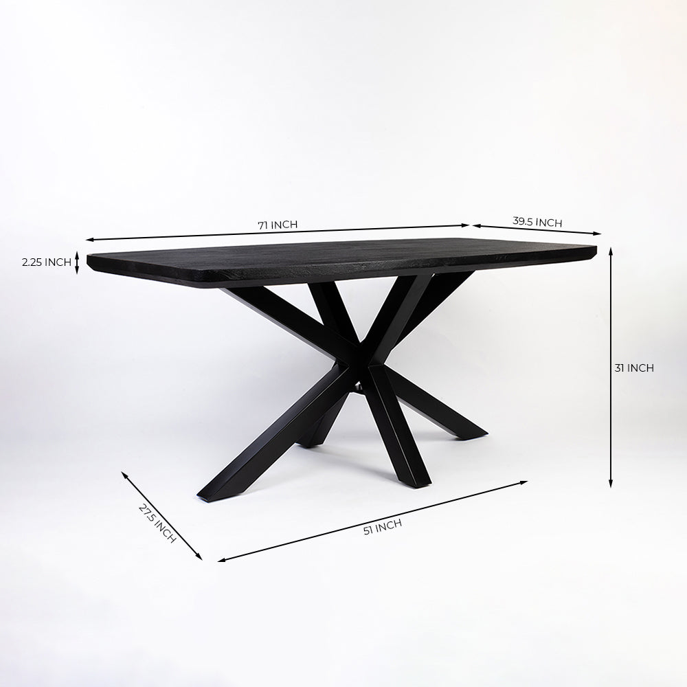Crispio Wooden 6 Seater Dining Table with Iron - Black