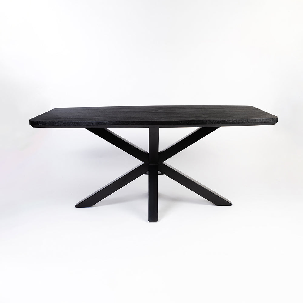Crispio Wooden 6 Seater Dining Table with Iron - Black