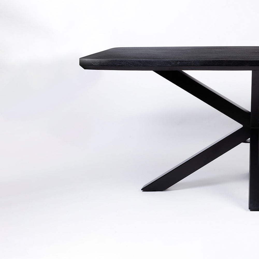 Crispio Wooden 6 Seater Dining Table with Iron - Black