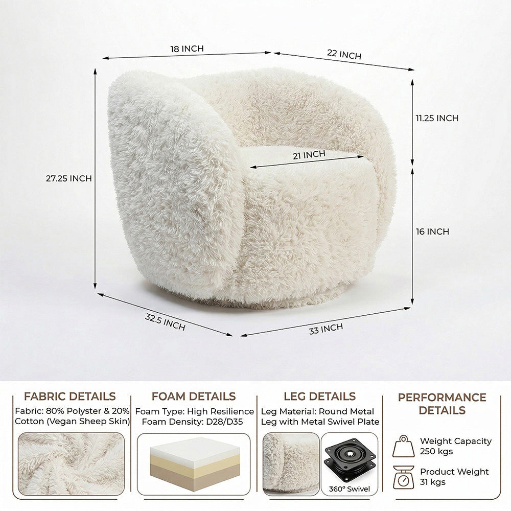 Koveo Fur Fabric Chair - Cream