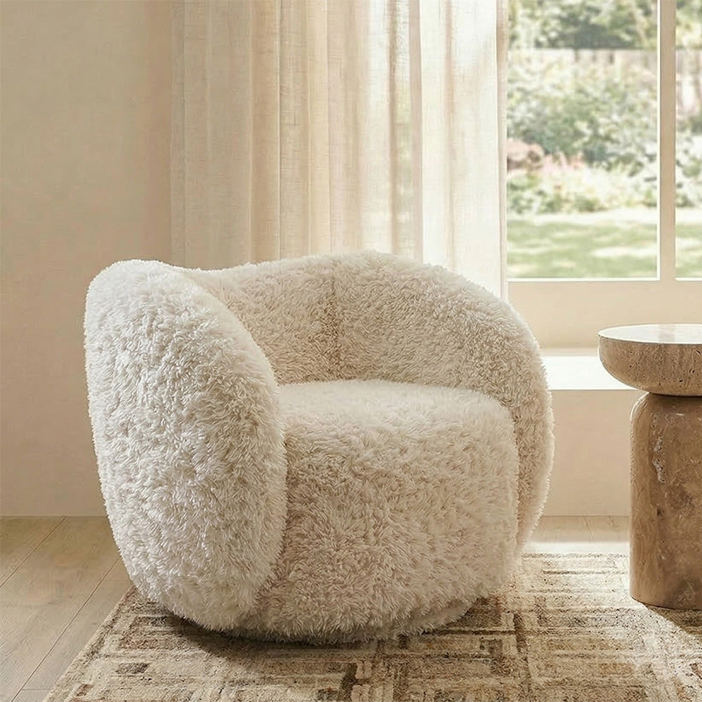 Koveo Fur Fabric Chair - Cream