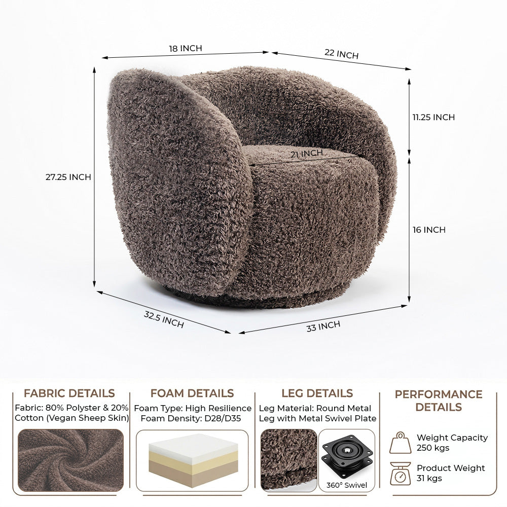 Koveo Fur Fabric Chair - Cacao