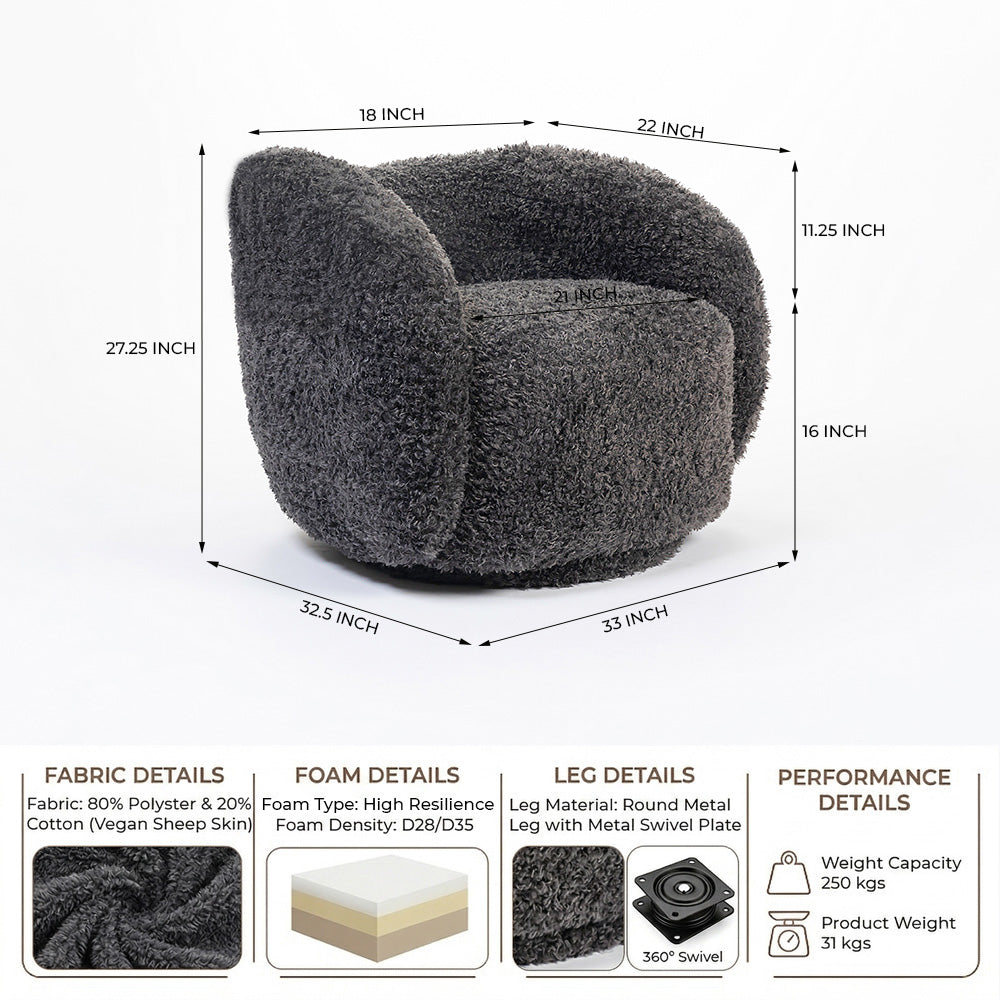 Koveo Fur Fabric Chair - Dark gray