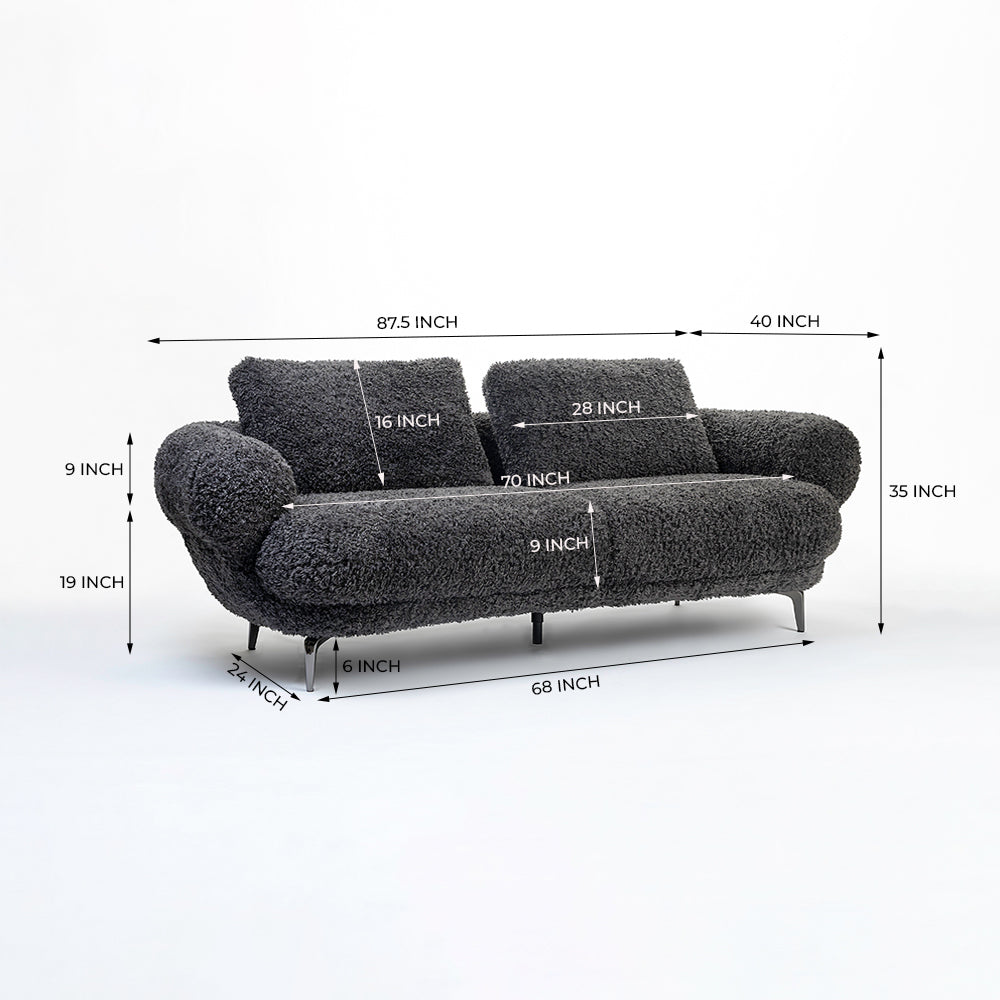 Squabble Fur Fabric Sofa - Dark gray