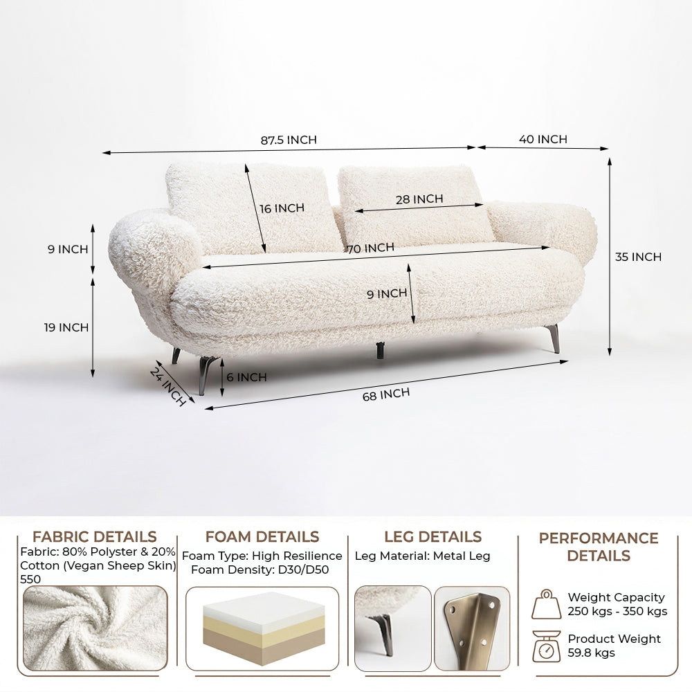 Squabble Fur Fabric Sofa - Cream