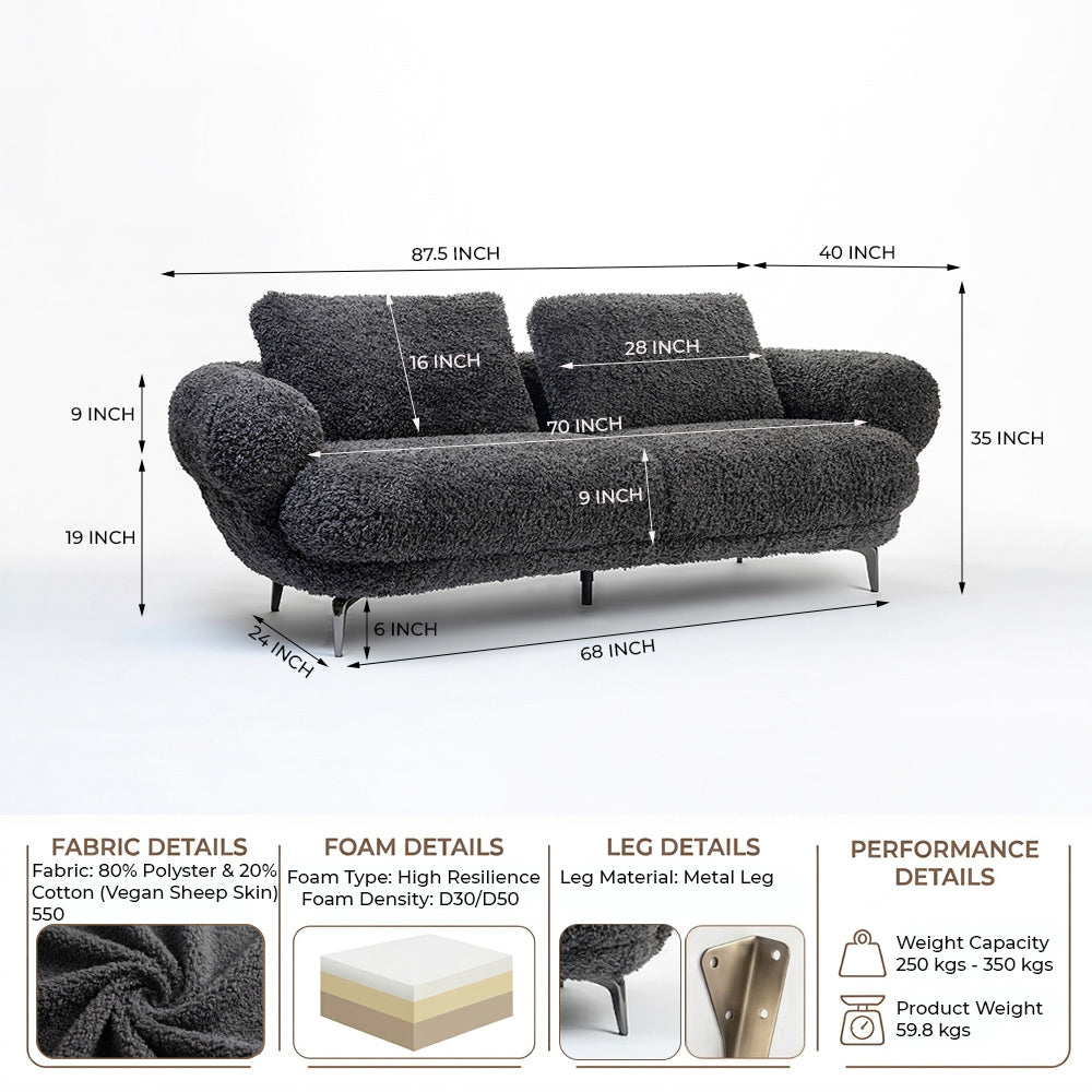 Squabble Fur Fabric Sofa - Dark gray